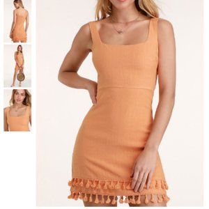 Washed Orange Tassel Mini Dress